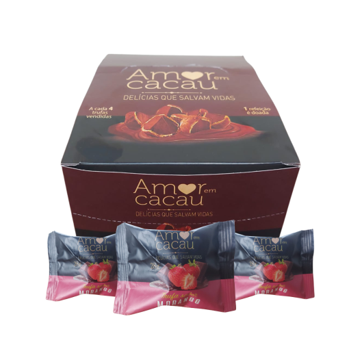 4 Displays com 20 Trufas de Chocolate sabor Morango 28gr